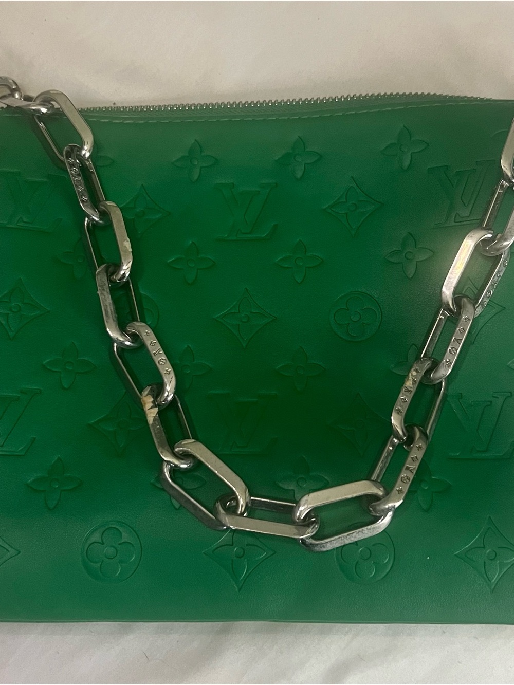 Louis Vuitton Green Monogram Embossed Chain Clutch